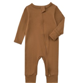Aablexema 3-Pack Organic Cotton Baby Footless Pajamas with Mitten Cuffs, 2-Way Zipper Romper Sleepers(Camel/Coffee/Green,Newborn)