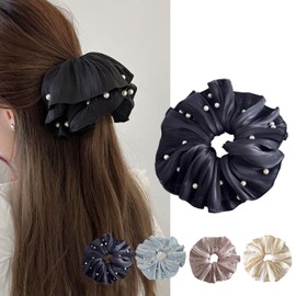 Langzu Chou Chou Satin Elegant Stylish Adult Daily Hair Ornament, 4 Colors, Hair Elastic Volume, Elegant, Stylish, Adult Women(Black)