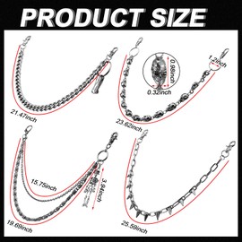 Quelay 4 Pcs Pants Chain Belt Hip Hop Skull Punk Biker Skeleton Wallet Jeans Pocket Chain Belt Decor Goth Accessories for Women Men