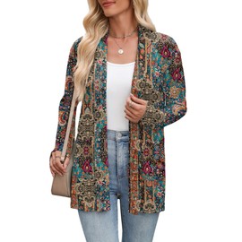 Zeagoo Floral Cardigan for Women Lightweight Summer Cardigan Long Sleeve Kimono Open Front Sweater with Pockets