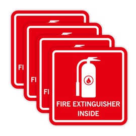 4PCS Fire Extinguisher Inside Stickers Sign, Self-Adhesive Weatherproof and Fade-Resistant Vinyl Fire Extinguisher Decals, Fire Extinguisher Sign for Home,Trucks, Cars, Trailers, Vehicles and Fire Extinguisher Boxes（3.1" x 3.1"）
