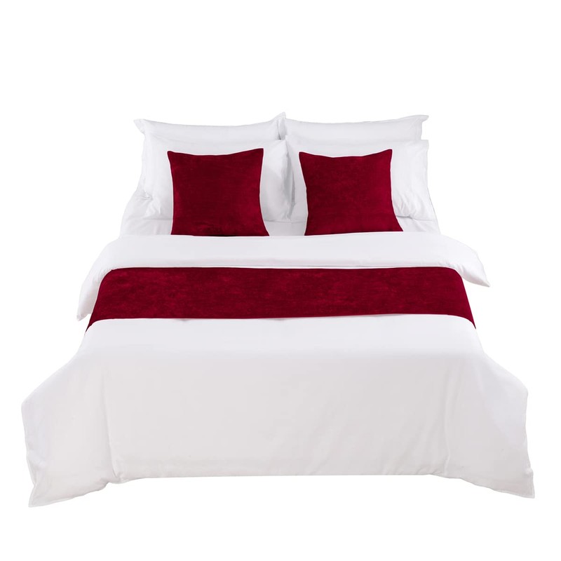 AMBERIS Bed Runner Red, Chenille Soft No Fading Modern Bed