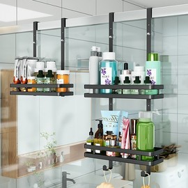 Bathroom multipurpose organizing 2-tier non-perforated shelf LIV021 Black/2-stage 3ea
