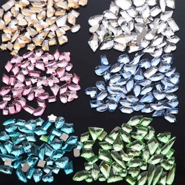 6 Pack Multi Shape Flat Back Nail Rhinestones, Glass Crystals Shiny Nail Rhinestones for Nail Art for DIY Nail Art Women Nail Decor