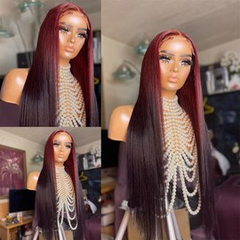 YOKADA HAIR Ombre Red 99J Straight Human Hair Wigs 180% 5x5 Lace Closure Brazilian Glueless Wigs For Black Women (22 inch, 5x5 wig)