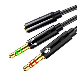 Divisor Audifonos y Microfono Cable Audio 2 en 1, Adaptador para Dos Auriculares, Adaptador Mic y Audio, 3.5mm 2 Macho a Hembra Splitter Jack Cable Auxiliar para Auriculares, Ordenador, Microfóno,50CM