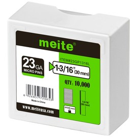 meite 23 Gauge Pin Nails, 1-3/16-Inch Micro Headless Pins for Pin Nailer - Galvanized Pins Nails for Nail Gun, Ideal for Fine Woodworking and Trim Work (10,000 Counts)