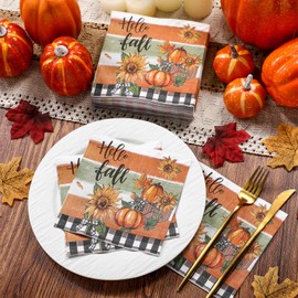 Epakh 200PCS Fall Disposable Paper Decorative Guest Napkins, Pumpkin Sunflower Hand Towel for Lunch Dinner Kitchen Bathroom Autumn Thanksgiving Harvest Party Supplie