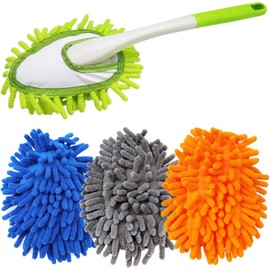 Microfiber Feather Duster,13 Inch Length, with 4 pcs Washable Duster Cloth, Car Duster, Perfect for Cleaning Windows, Tables, Cars,Furniture, Keyboards, Fans, Screens,Mirrors