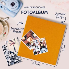 Goldbuch Summertime Trend 2 Photo Album with 100 White Pages with Protective Dividers and Linen Cover, for up to 600 Pictures, High-Quality Paper, 30 x 31 cm, yellow, 25x25 cm
