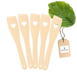 5 x Hofmeister® Wooden Spatulas, 30 cm, Antibacterial, Heat Resistant & Plastic-Free, No Scratches in Coated Pans, No Plastic in Food, 100% Natural Product, Beech Wood, Heart
