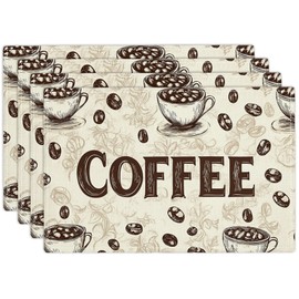 Coffee Placemats Set of 4 Coffee Bean Cafe Table Mats Washable Place Mats Gifts for Home Party Indoor Kitchen Dining Table Decoration 12x18 Inch