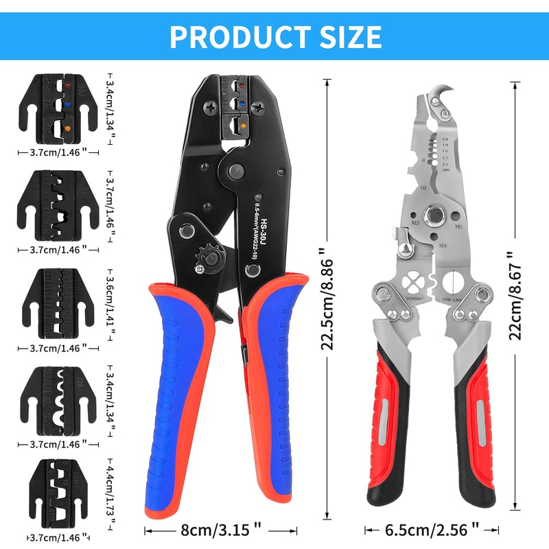 Wire Crimping Tool Set- Crimper Kit with 5 Interchangeable Jaws