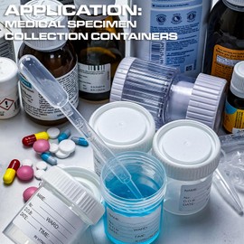 RE-GEN 10x RE-GEN 60ml Clear Specimen Liquid Container Sample Pots - Secure Fit Screw Top White Lids & Printed Clear Identification ID Label