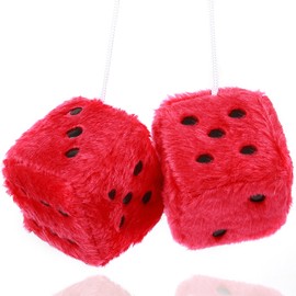 YGMONER Red Fuzzy Dice for Rear View Mirror, Pair of 2.75" Plush Dice Retro Hanging Ornaments Car Interior Rearview Mirror Decor Accessories (Red)