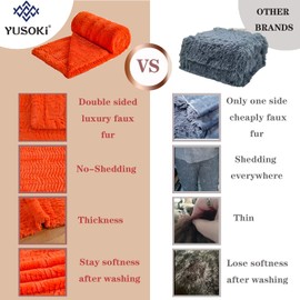 YUSOKI Luxury Faux Fur Blanket,Decorative Soft Fuzzy Fluffy Cozy Blanket Plush Furry Comfy Warm Blanket for Couch Bed Chair Sofa Women Teen Girls Gift(Orange,Queen 90"x90")