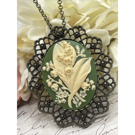 Fancy Fox Boutique Irish Easter Lily Of The Valley Green  Birthday Wedding Bronze Brooch Necklace