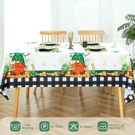 MikiUp St. Patrick's Day Tablecloth, Holiday Irish Clover Rectangle Table Cloth, Washable Shamrock Decorative Table Cover for Party Kitchen Dining Room, Black 60 x 102 Inch