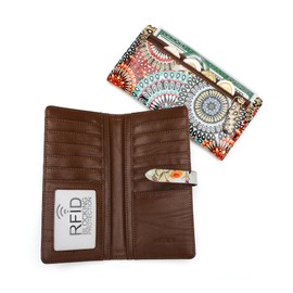TAOSITUE Slim Wallets for Women, Credit Card Holder, RFID Clutch, Long Women Wallets with Zipper, Coin Pocket, ID Window Printing, Fireworks