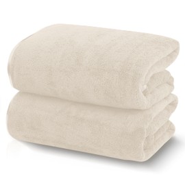 TENSTARS Silk Hemming Bath Towels for Bathroom Clearance - 27 x 55 inches - Light Thin Quick Drying - Soft Microfiber Absorbent Towel for Bath Fitness, Sports, Yoga, Travel, Gym - 2 Pack, Cream