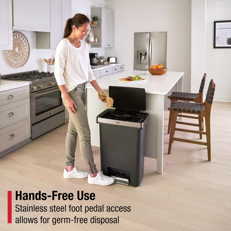Rubbermaid Premier High-Capacity Step-On Trash Can, 19 Gallon, Single or