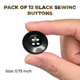 Lakesstory 12 Pcs Black Plastic 0.75 inch (19mm) Round Sewing Buttons for Uniforms, Garments & Casual Wear