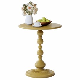 XIV Metal Small Round Side End Table, Vintage Matte Coffee Drink Cocktail Table, Small Accent Pedestal Table for Living Room Corners and Small Spaces, 21” Height (Gold)