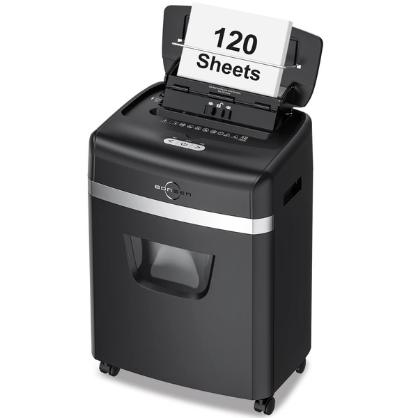 BONSEN 120-Sheet Auto Feed Paper Shredder High Security Micro Cut Shredders for Home Office Use/ 30 Minutes/Security Level P-4,6-Gallon Bin (S3110)