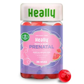 Heally Gomitas Prenatales Ácido Fólico Mujer Omega Zinc Vitaminas Multivitaminico Suplemento Embarazo Vegano Gluten Sabor Sandía