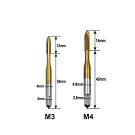 MenYiYDS - 2 x Titanium Coated Universal Tap Machine Tap for Through Holes (M3-M4)
