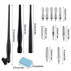 Prmape Set of 13 Nib and Holder Set, Manga Cartoon Comic Dip Pen with Pen Holders, 2 Pen Holders, 5 Nibs, 1 Eraser for Caricaturists Artists Designer