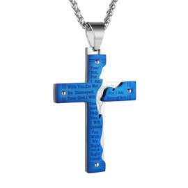 HZMAN Men's Stainless Steel Christ Jesus Crucifix Cross Necklace Prayer Pendant Necklace Jewellery Gift, Stainless Steel, No Gemstone
