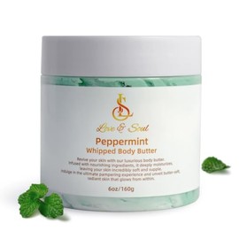 Love&Soul Ultimate Hydration Whipped Body Butter with Shea Butter - Moisturizing Cream and Body Care Lotion, Great for Stretch Marks and Dry Skin. A Luxurious Scented Body Lotion that Nourishes and Hydrates -160g (Peppermint)