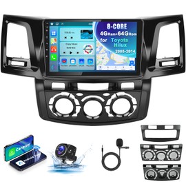 8Core4+64G Car Stereo for Toyota Hilux 2005-2014 Wireless CarPlay/Android Auto Android Radio with Qualcomm 9" IPS Touch Screen,BT5.1,DSP Hi-Res,GPS,SWC,Backup Camera for Toyota Hilux Radio