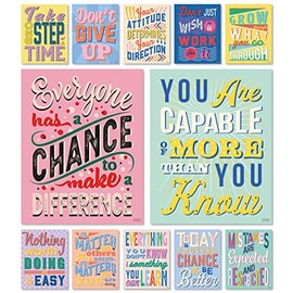 Set of 12 Motivational Growth Mindset Posters for Teachers & Students - Bedroom, Office & Classroom Decor to Inspire Young Minds - Laminated Growth Mindset Posters for Classroom - 11"x14"