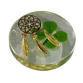 Real Four Leaf Clover Good Luck Pocket Token, Preserved, 1.25”, Including Metal Ornament (Dream Catcher)