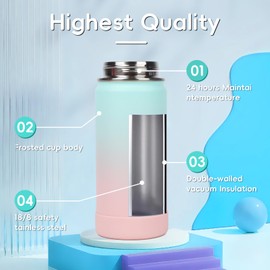 Kids Water Bottle for School, 16oz Stainless Steel Insulated Water Bottle Kids with Straw