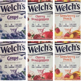 Welchs Singles To Go Variety! Strawberry Peach, Cherry Pomegranate & Grape (Pack Of 6) pack