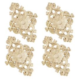 FRUHLING Pack of 4 Wooden Ornaments, Carved Furniture, Appliques, Carving Ornament, Onlay Applique, Unpainted Wooden Ornaments for Furniture, Wall, Cabinet, Door, Decor, DIY, Handmade