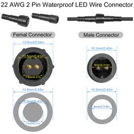 wecan 2 Pin Waterproof Cable Connector Kit 22AWG 11" Male/Female with Tinned Connector for Waterproof Cable Connectors (Set of 4, Black)