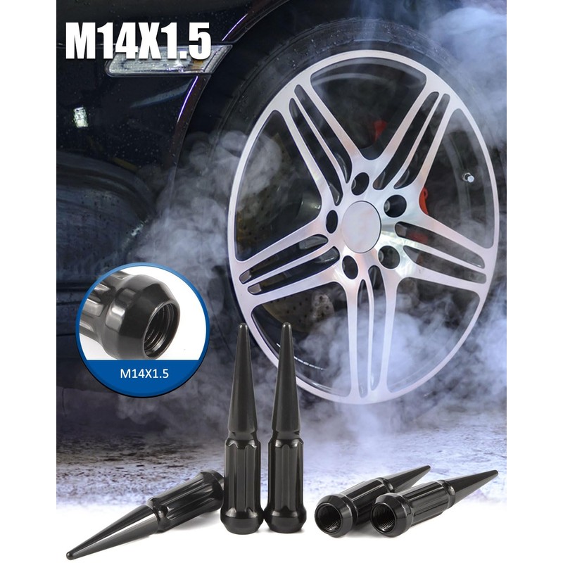 GAsupply 14x1.5 Spike Lug Nuts Black, M14x1.5 Spiked Lug Nut