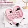 10-Piece Mini Pink Travel Makeup Brush Set with Pouch, Pink
