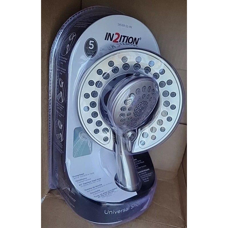 Delta 58569-SS-PK In2ition 2in1 5-Spray Dual Fixed Handheld ShowerHead Stainless