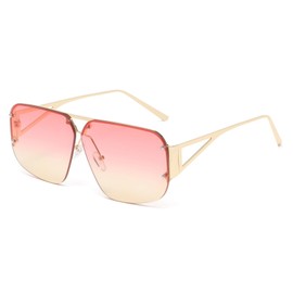 YAMEIZE Retro Pilot Women Men Sunglasses Square Classic Oversize Vintage Metal Frame UV Protection Driving Sunglasses Gold Pink Yellow