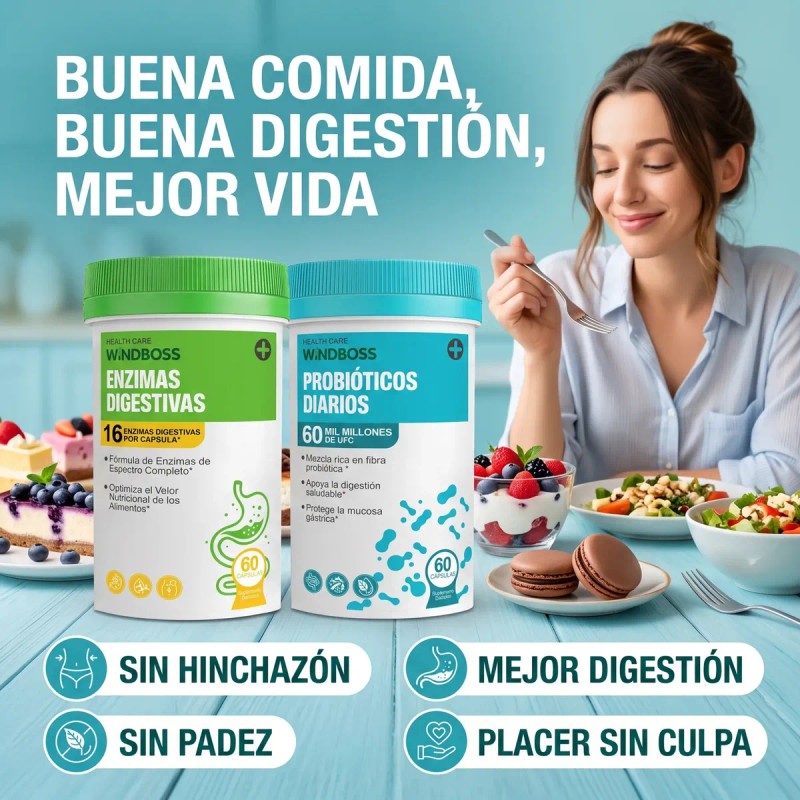 Windboss Billones Probióticos Enzimas 120 Cápsulas