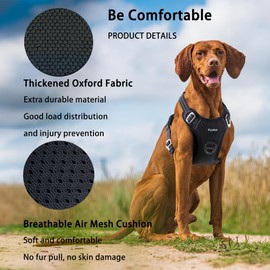 Funfox No Pull Dog Harness for Large Dogs, Adjustable Dog Vest Harness for Easy Walking with Reflective Strips, Front Clip Easy Control Large Breed Dog Stop Pulling Black