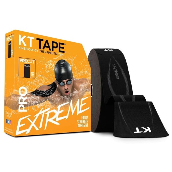 Pro Extreme Synthetic Jumbo Kinesiology Athletic Tape, 150 Count, 10” Precut Strips, Jet Black