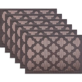Panda Palm Elegant Placemats Set of 6, Plastic Heat-Resistant Non-Slip Vinyl Place Mats Washable Easy to Clean Placemat for Dining Table (Brown)