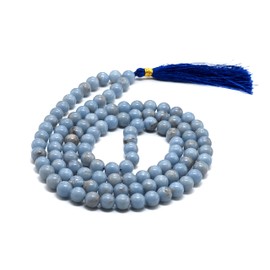 Amazing Gemstone Angelite Buddhist Prayer Beads Japa Mala with 108 Meditation Beads (Without Knots)