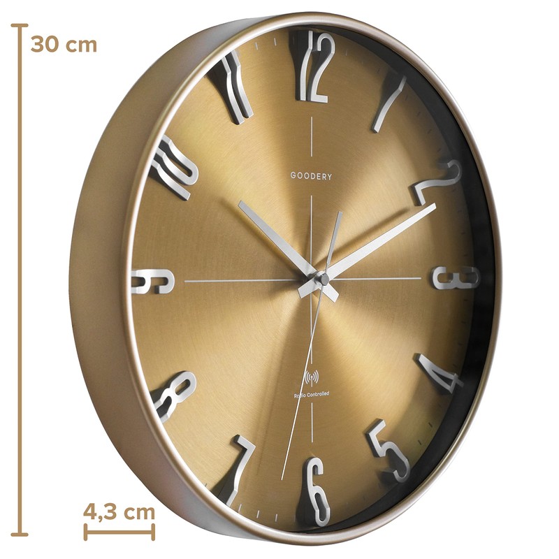 GOODERY Radio-Controlled Wall Clock, Diameter 30 cm, Quiet 3D, Large,